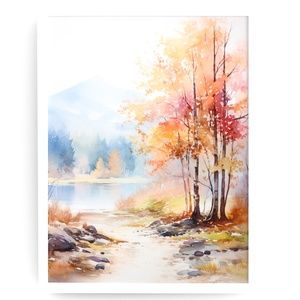 Watercolor Autumn/Fall Landscape Wall Art Illustration Print Poster Unframed